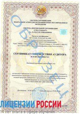Образец сертификата соответствия аудитора №ST.RU.EXP.00006174-3 Ядрин Сертификат ISO 22000